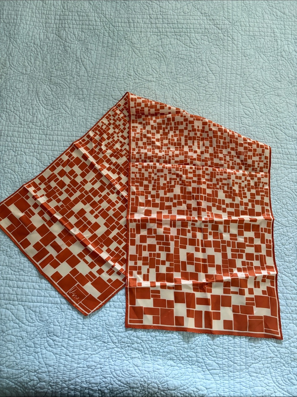 Vintage Vera Neumann Orange Geometric Square Print Scarf